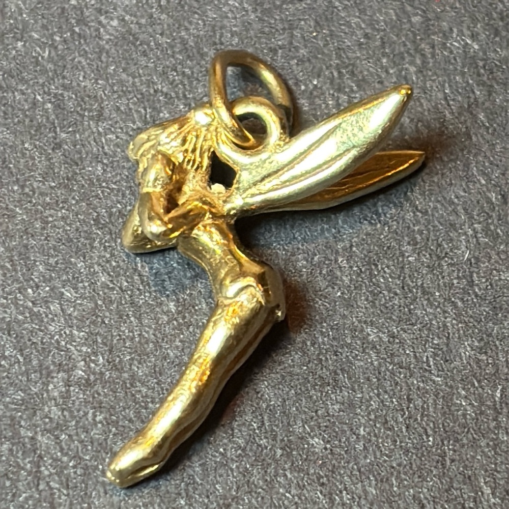 Gold Fairy Pendant Charm Necklace Accent Disney Tinkerbell vintage 14kt - Picture 2 of 5